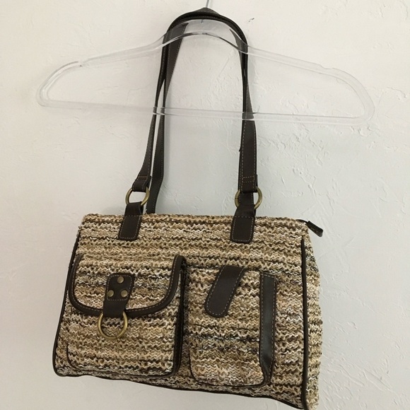 Women's Large Tan and Brown Woven Shoulder Bag - Picture 2 of 11
